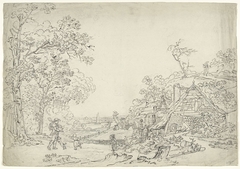 Landschap met gezin voor boerderij by Unknown Artist