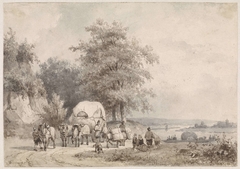 Landschap met hooiwagen by Pierre Louis Dubourcq