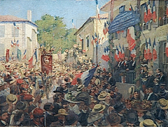 Le Président Fallières acclamé par ses compatriotes, Fête de Mézin, 3 octobre 1906. Réception d'Armand Fallières, président de la République française de février 1906 à 1913, à Mézin, sa ville natale by Henri Dabadie