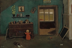 Little Girl in Front of an Open Chest of Drawers by Ivar Arosenius