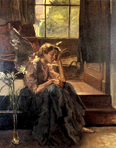 Mädchen auf der Treppe (Sitzender Engel) by Fritz von Uhde