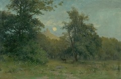 Moonlit Landscape with Hrad Slanec by Lajos Csordák