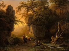 Mountain landscape at sunset by Barend Cornelis Koekkoek