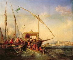 Naval Battle of Imbre in 1346 by Eugène Le Poittevin