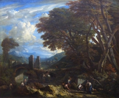 Paysage au pont by Cornelis Huysmans