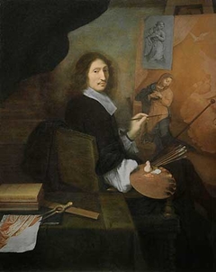 Portrait de Nicolas Mignard peignant une Annonciation by Nicolas Mignard