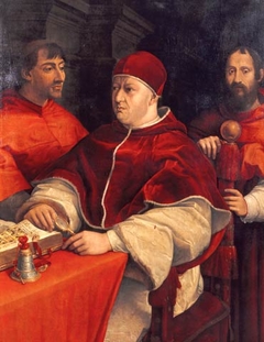 Portrait of Pope Leo X with Cardinals Giulio de'Medici and Innocenzo Cybo by Giuliano Bugiardini