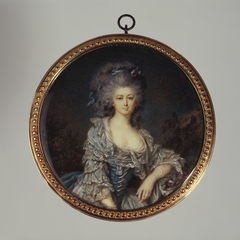 Portrait présumé de la comtesse d'Angiviller en robe bleue à dentelle by Jean-Baptiste-Joseph Letellier