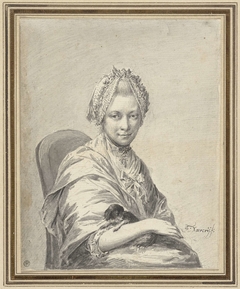 Portret van een jonge vrouw met een hondje by Franciscus Xaverius Xavery