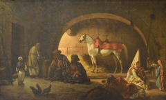 Repos de voyageurs syriens dans un khan près de Beyrouth by Pierre-François Lehoux