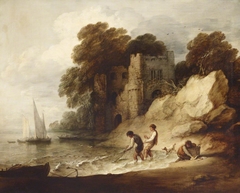 Rocky Coastal Scene with Ruined Castle, Boats and Fishermen by Thomas Gainsborough