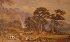 Romantic Landscape with Sheep and Figures - John Varley - ABDAG010824 by John Varley