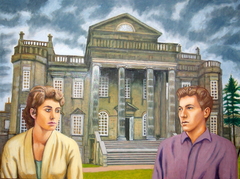 ‘Romantic tryst at Seaton Delaval Hall circa 1959’, (2013) oil on linen, 76 x 102 cm by john albert walker