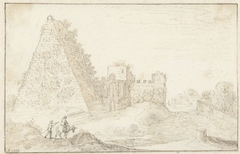 Ruïnelandschap met links een piramide by Willem van Nieulandt II