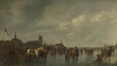 Scene on the Ice outside Dordrecht by Abraham van Calraet