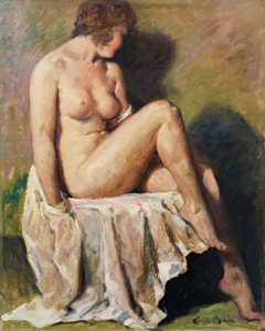Seated nude by Emile Baes