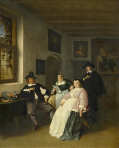 Self Portrait of Adriaen van Ostade (1610-1685) with the De Goyer family by Adriaen van Ostade