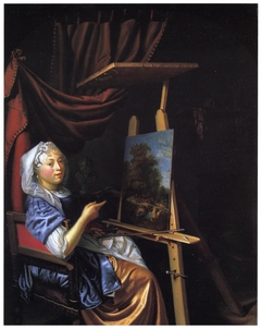 Selfportrait at her easel by Maria Schalcken