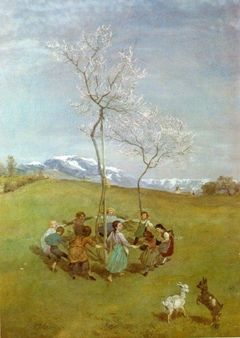 Spring in the mountains, Children dancing in a ring by Hans Thoma