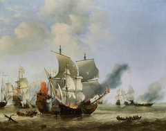 The Burning of the 'Andrew' at the Battle of Scheveningen by Willem van de Velde the Younger