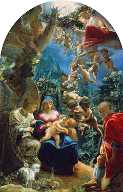 The Holy Family with the infant John the Baptist and angels by Adam Elsheimer