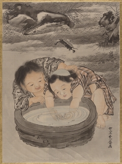 Two Children Playing with Goldfish by Kawanabe Kyōsai