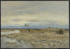 Two curlews in a peat landscape by Bruno Liljefors