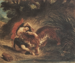 Inderin, von einem Tiger zerrissen by Eugène Delacroix