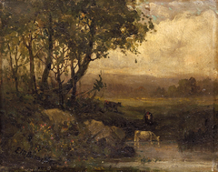 Untitled (landscape, riverbank, three cows) by Edward Mitchell Bannister