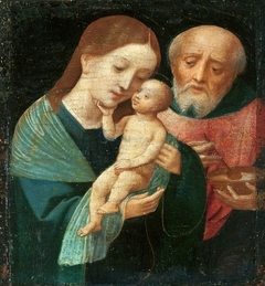 Holy Family with St. Joseph holding a bowl. by Master of the Female Half-Lengths