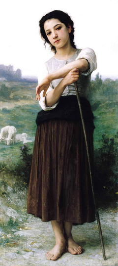 Young shepherdess standing by William-Adolphe Bouguereau