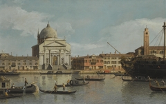 Venice, a view of the Churches of the Redentore and San Giacomo, with a moored Man-of-war, Gondolas and Barges by Canaletto