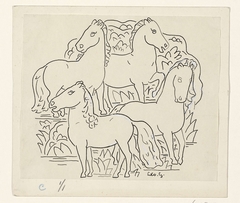 Vier paarden by Leo Gestel