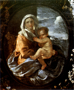 Virgin and Child in a Garland of Flowers by Nicolas Poussin