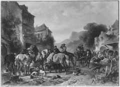 Vor dem Gasthof (Ruhende Reiter und Pferde) by Wouterus Verschuur