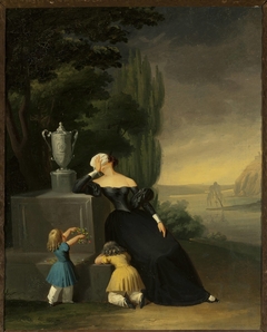 Widow with a child at her husband's grave by Wincenty Smokowski