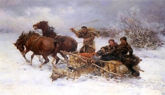 Wolves attacking a sleigh by Alfred Wierusz-Kowalski