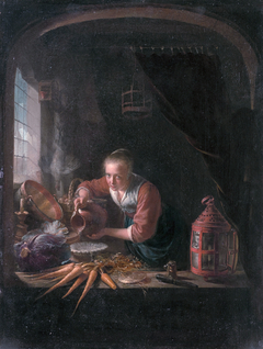 Woman Pouring Water into a  Bowl by Gerrit Dou