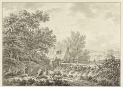 Zomerlandschap met schapenherder bij boerderij by Jacob Cats 1741-1799