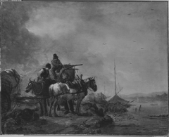 Zwei losgespannte Pferde am Fluss by Philips Wouwerman