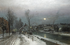 A Busy Town in Moonlight by Anders Andersen-Lundby