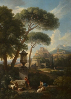 A Classical Landscape with an Urn, Shepherds and Goats by Jan Frans van Bloemen