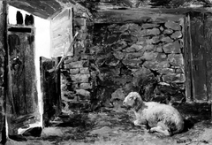 A Couching Sheep in a Stable by Rosa Bonheur