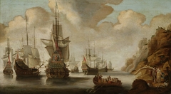 A French Squadron near a Rocky Coast by Jacob Adriaensz Bellevois