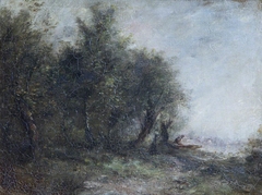 A Riverscape with a Man in a Boat on the River Bank by Anonymous