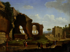 A Roman View of the Ruins of the Temple of Venus and Rome with the Colosseum and the Arch of Constantine by Herman van Swanevelt