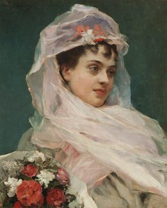 Aline Masson con tocado de gasa (Pintura) by Raimundo de Madrazo y Garreta