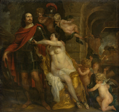 Allegorical depiction of Mars (Friedrich Wilhelm, elector of Brandenburg?) receiving the weapons of Venus (Louisa Henrietta, countess of Nassau?) and Vulcan by Thomas Willeboirts Bosschaert