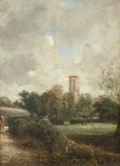 An East Anglian Landscape with a Church Tower by Thomas Churchyard