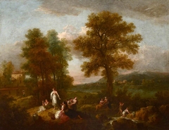 An Italian Landscape with Children Fishing by Francesco Zuccarelli